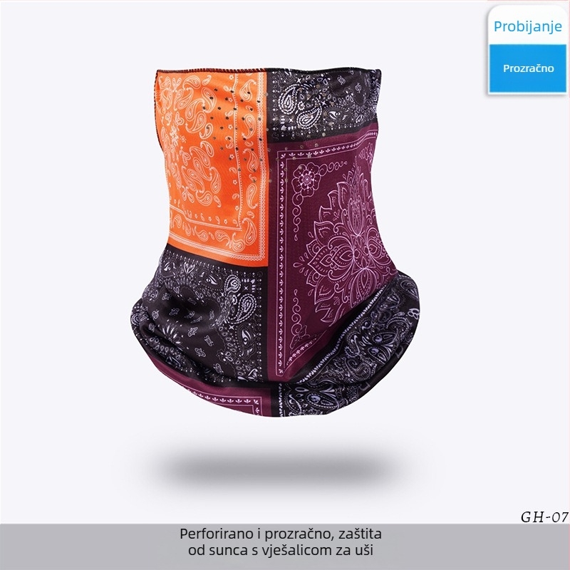 Maska za vožnju biciklom s UV zaštitom, Ice Silk materijal, rupa za disanje kroz nos, ušne petlje, prozračni vratni dio, unisex