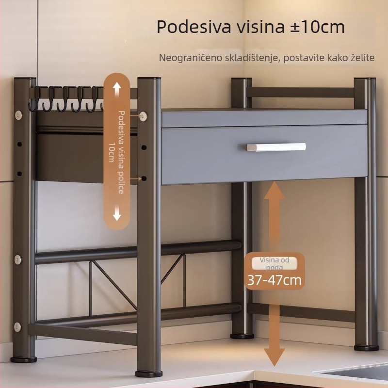 Stalak za mikrovalnu pećnicu s ladicom — multifunkcionalna kuhinjska polica za ploču, moderni minimalistički dizajn
