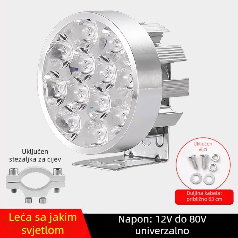 Vanjski ultrajak LED prednji svjetlosni sklop za električne bicikle i trokolna električna vozila, 12V za noćnu vožnju