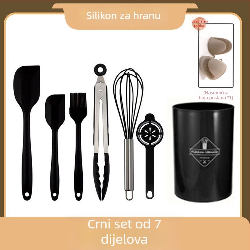 Set od 7 silikonskih kuhinjskih alata za pečenje, kvaliteta hrane, otporan na visoke temperature: špatula, četka za mazanje, mućkalica za jaja, klipsa za hranu, lopatica