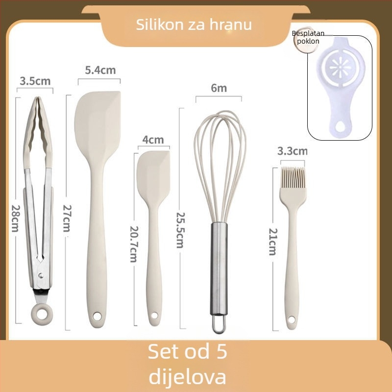 Set od 7 silikonskih kuhinjskih alata za pečenje, kvaliteta hrane, otporan na visoke temperature: špatula, četka za mazanje, mućkalica za jaja, klipsa za hranu, lopatica