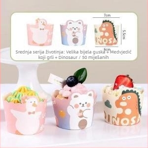 Srednje veličine papirnate posudice za kolače za kućnu izradu, otporne na visoke temperature, jednokratne posudice za muffine s simpatičnim crtanim motivom, pakiranje 50.