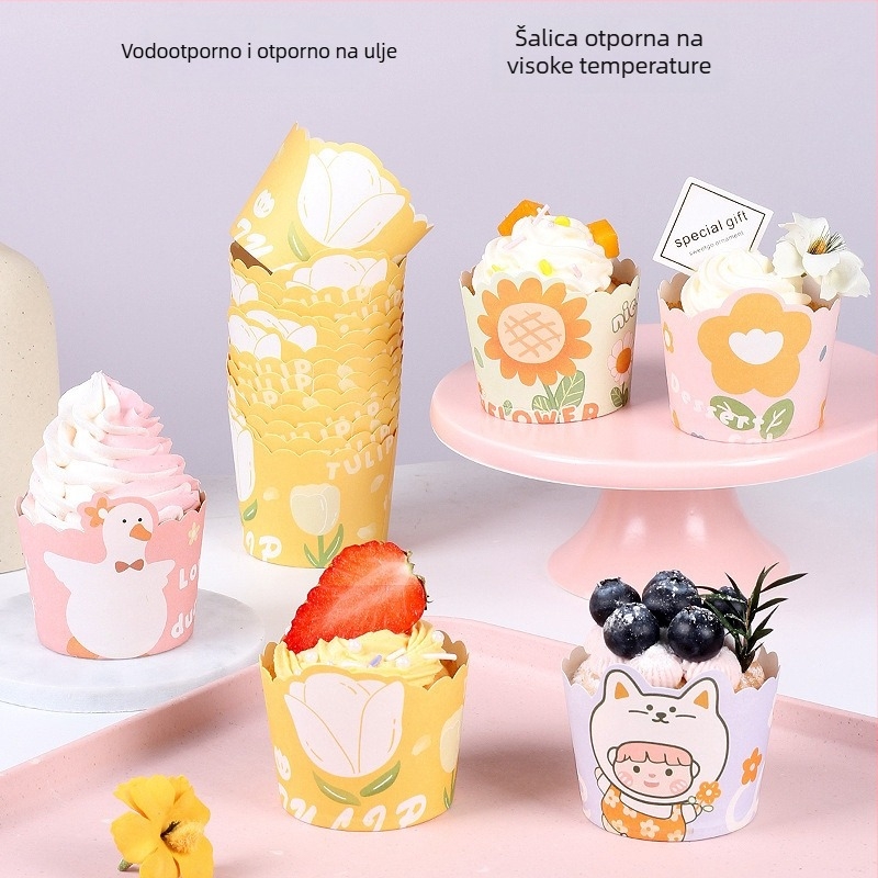 Srednje veličine papirnate posudice za kolače za kućnu izradu, otporne na visoke temperature, jednokratne posudice za muffine s simpatičnim crtanim motivom, pakiranje 50.