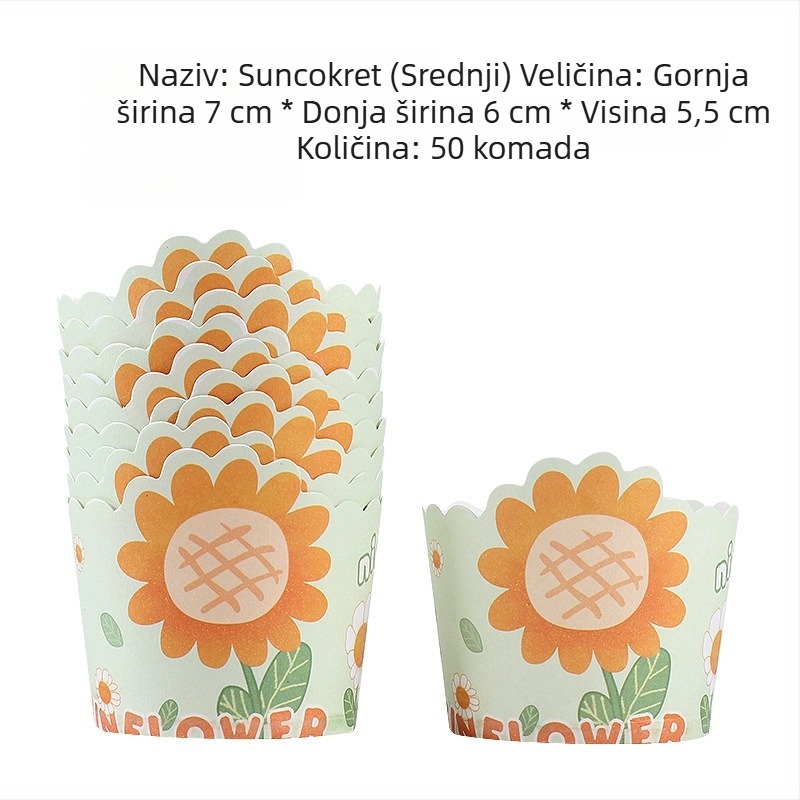 Srednje veličine papirnate posudice za kolače za kućnu izradu, otporne na visoke temperature, jednokratne posudice za muffine s simpatičnim crtanim motivom, pakiranje 50.