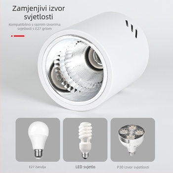 E27 okrugli downlight za površinsku montažu, promjer 4–6 inča, vintage kućište s abažurom, za plafon ili viseći nosač