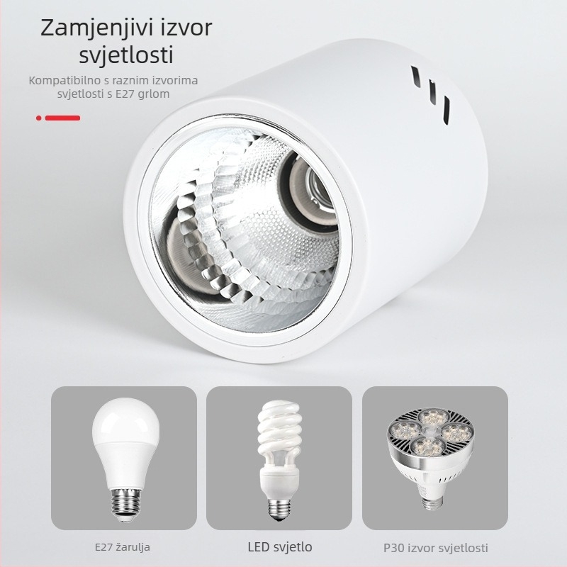 E27 okrugli downlight za površinsku montažu, promjer 4–6 inča, vintage kućište s abažurom, za plafon ili viseći nosač