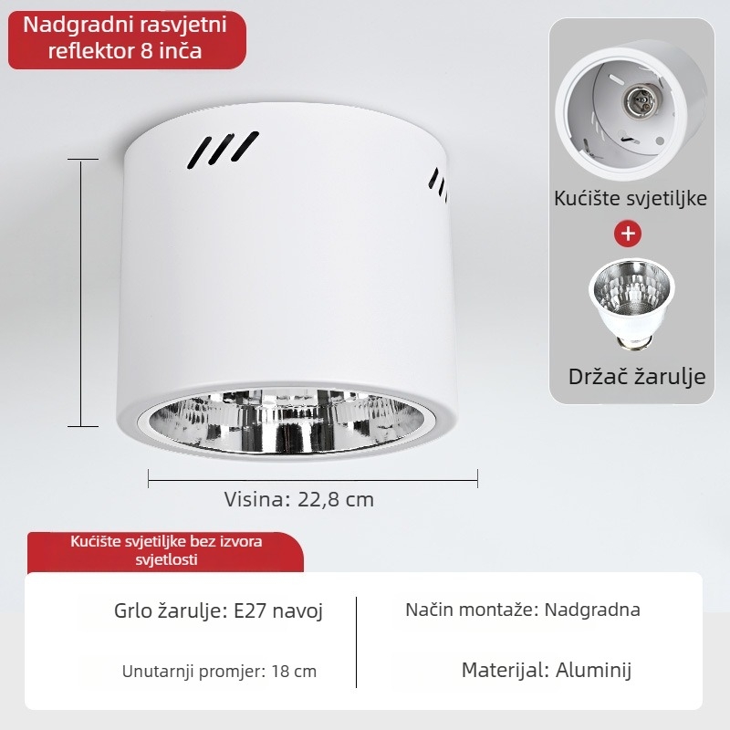 E27 okrugli downlight za površinsku montažu, promjer 4–6 inča, vintage kućište s abažurom, za plafon ili viseći nosač