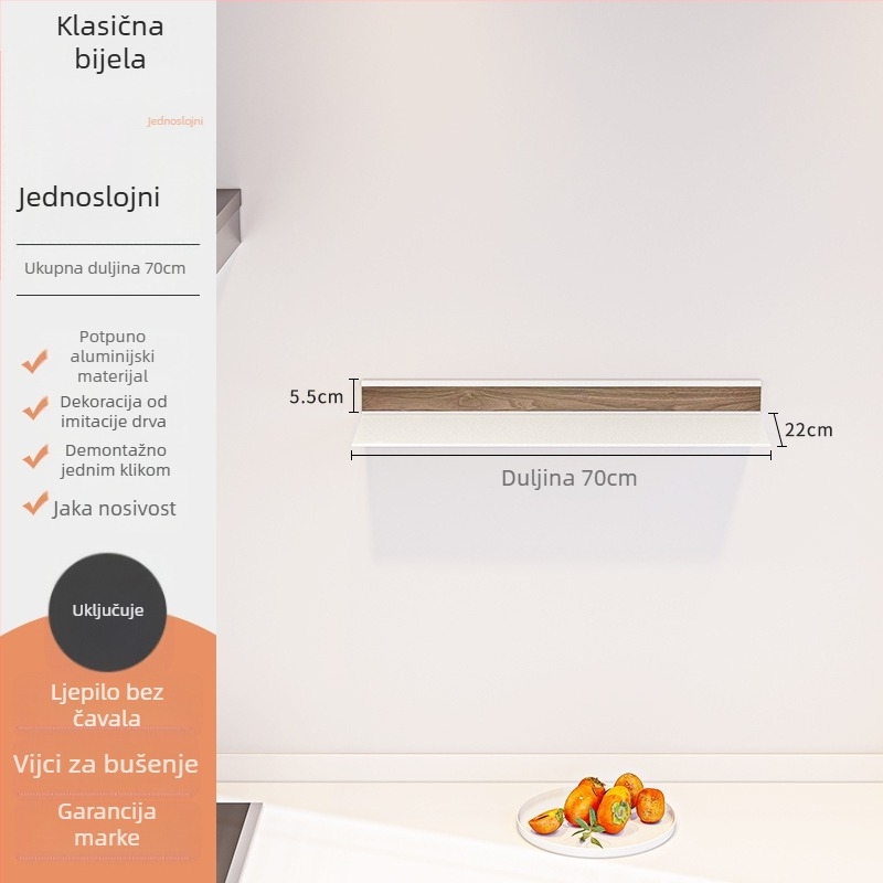 Zidni kuhinjski polic s L-oblikom od aluminijske legure za začine i posuđe