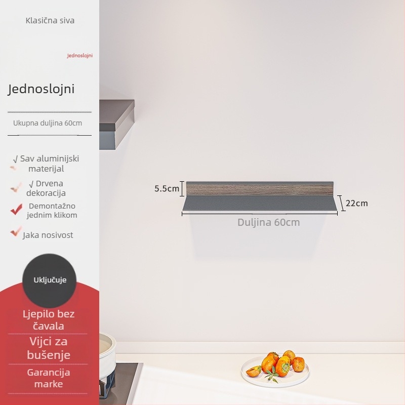 Zidni kuhinjski polic s L-oblikom od aluminijske legure za začine i posuđe