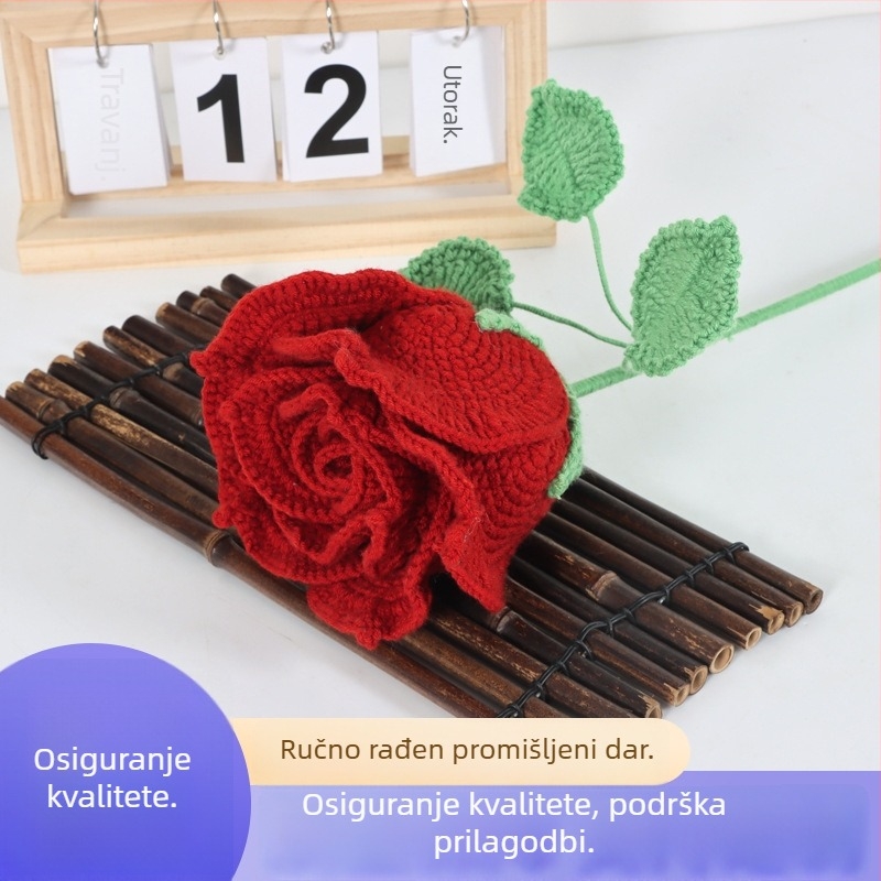 Ručni pleteni vuneni cvijet – tajlandska ruža, gotov vuneni cvijet za Valentinovo