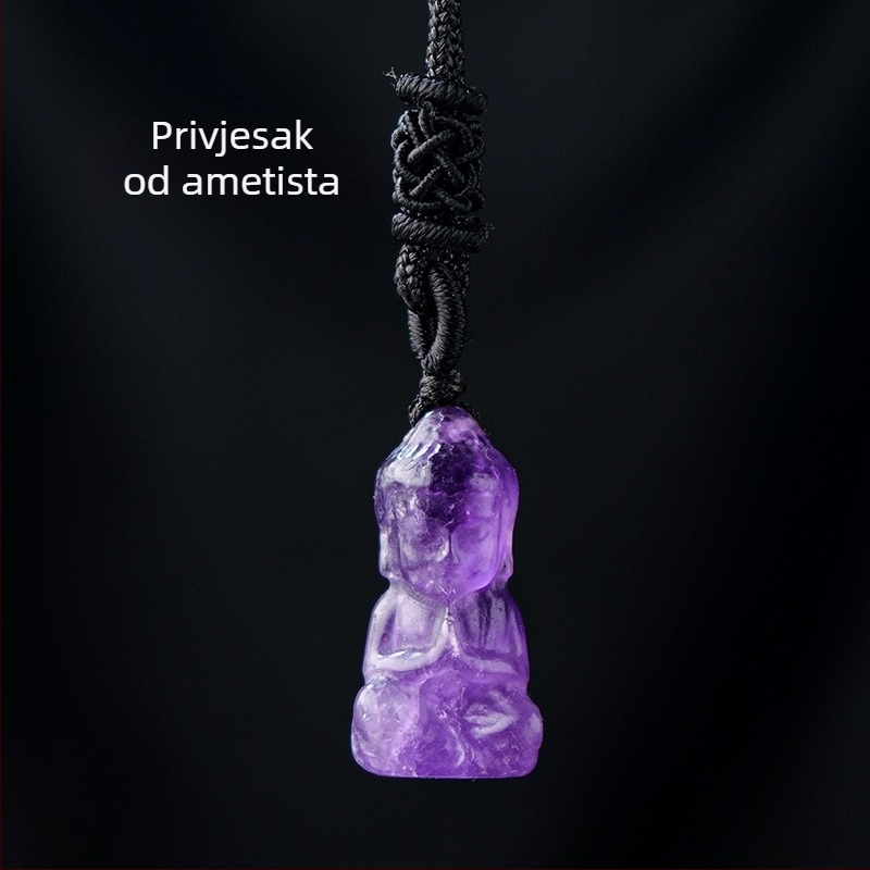 Prirodni ametist Budha – mini figura za privjesak, DIY kamen dekoracija