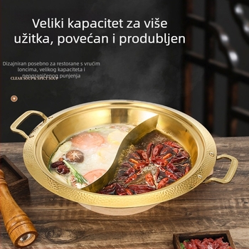 Lonac za hot pot od 304 nehrđajućeg čelika, dvodijelni okusa (bistra i ljuta juha), univerzalno za plinski ili indukcijski štednjak, kapacitet 4.1–10 L