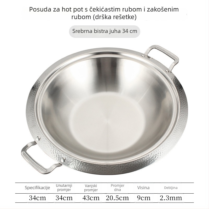 Lonac za hot pot od 304 nehrđajućeg čelika, dvodijelni okusa (bistra i ljuta juha), univerzalno za plinski ili indukcijski štednjak, kapacitet 4.1–10 L