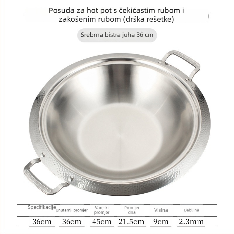 Lonac za hot pot od 304 nehrđajućeg čelika, dvodijelni okusa (bistra i ljuta juha), univerzalno za plinski ili indukcijski štednjak, kapacitet 4.1–10 L