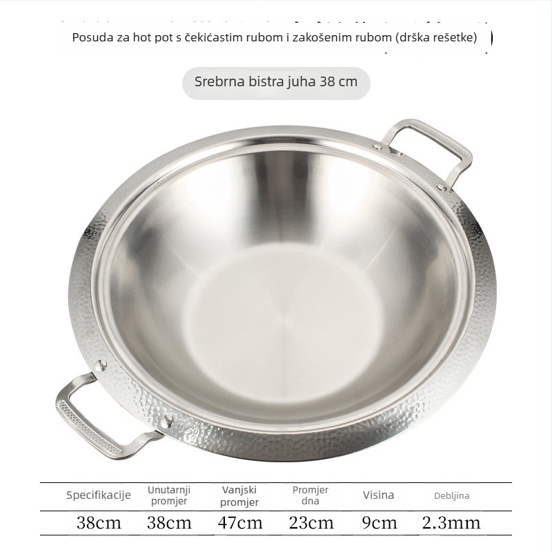 Lonac za hot pot od 304 nehrđajućeg čelika, dvodijelni okusa (bistra i ljuta juha), univerzalno za plinski ili indukcijski štednjak, kapacitet 4.1–10 L