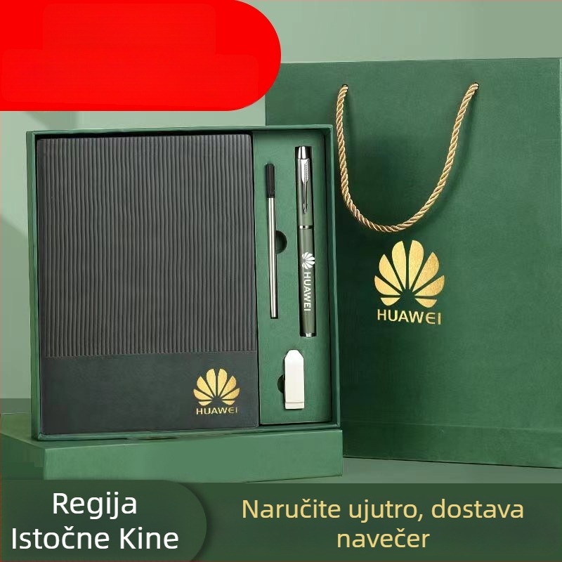 Set bilježnica s logom, format A5, mekana umjetna koža, spojene ljepilom, za poslovni ured, 160 stranica, u kutiji za poklon
