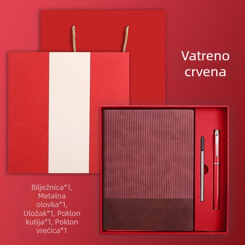 Set bilježnica s logom, format A5, mekana umjetna koža, spojene ljepilom, za poslovni ured, 160 stranica, u kutiji za poklon