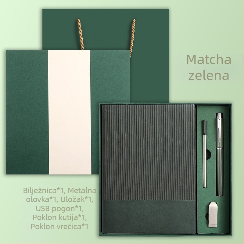 Set bilježnica s logom, format A5, mekana umjetna koža, spojene ljepilom, za poslovni ured, 160 stranica, u kutiji za poklon