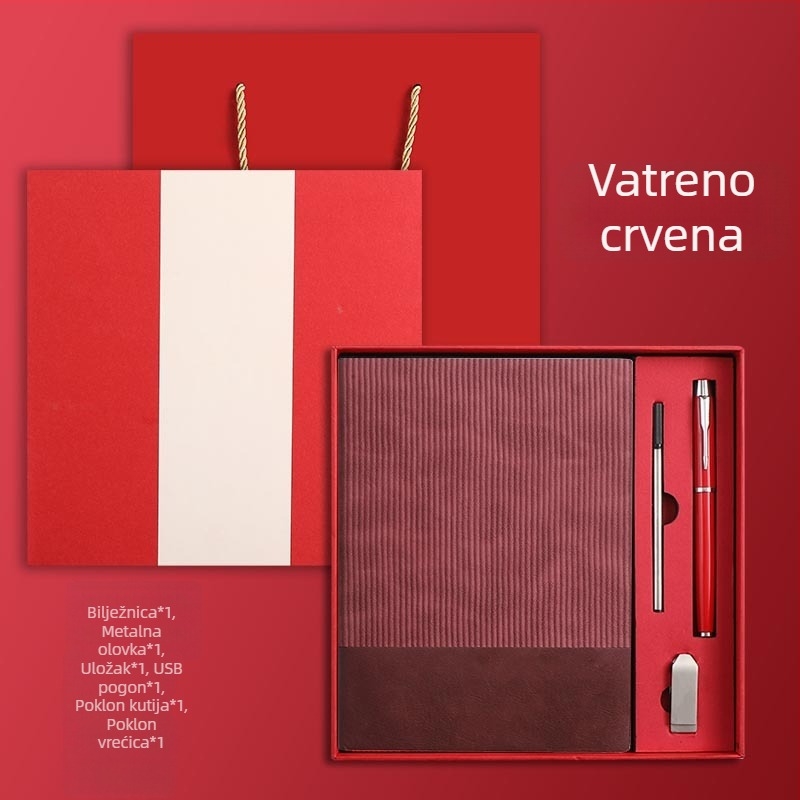 Set bilježnica s logom, format A5, mekana umjetna koža, spojene ljepilom, za poslovni ured, 160 stranica, u kutiji za poklon