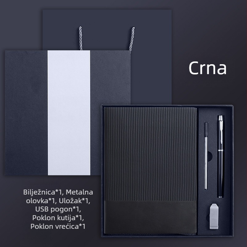 Set bilježnica s logom, format A5, mekana umjetna koža, spojene ljepilom, za poslovni ured, 160 stranica, u kutiji za poklon