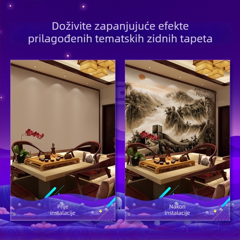 Atmosferski zidni tapet za dnevni boravak s motivom Velikog zida i Welcoming Pine, pejzaž u tinti