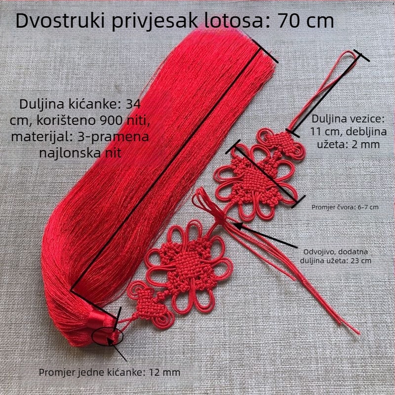 125 cm produženi kineski čvor privjesak u etničkom stilu – svečani ukras za sreću