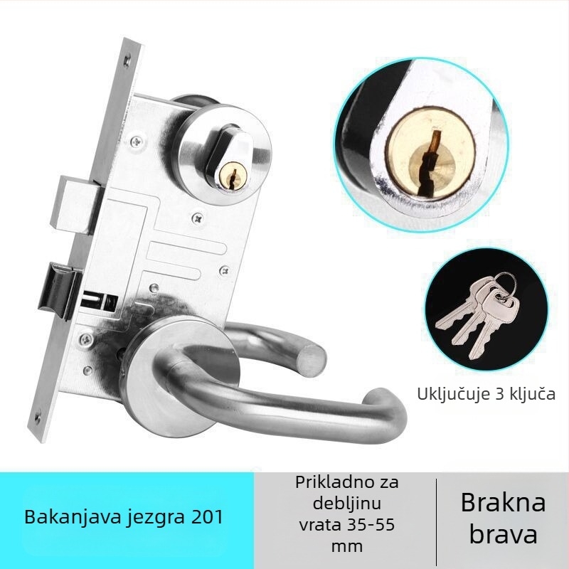 Brava za vrata od 304 nehrđajućeg čelika za protupožarna vrata, ručka za evakuaciju i dvostruki cilindar
