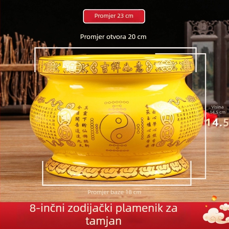Daoistički keramički crveni set za darove s lotosom: pladanj za voće, čaša za vodu, tamjanik, vaza za Buddu i maslena lampa