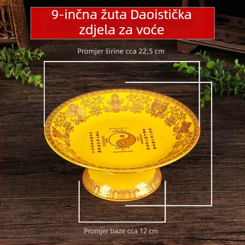 Daoistički keramički crveni set za darove s lotosom: pladanj za voće, čaša za vodu, tamjanik, vaza za Buddu i maslena lampa