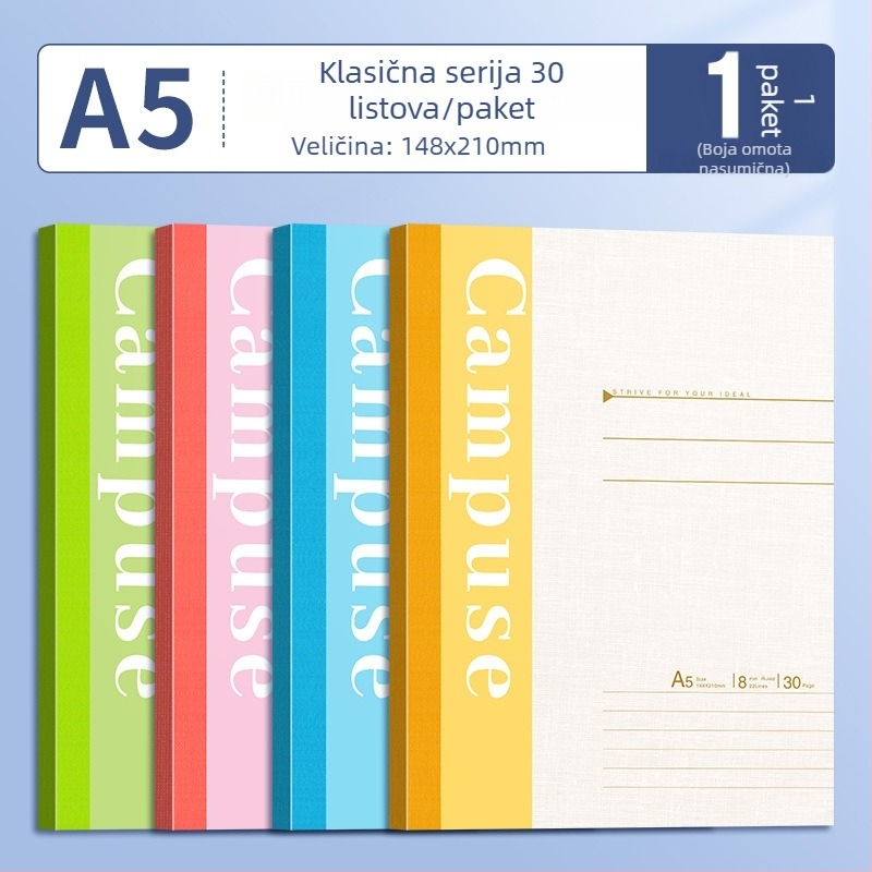 B5 bilježnica s mekom koricom, ljepilo povez, papir 75 g/m², 100–200 stranica, za posao, školu i dnevnik