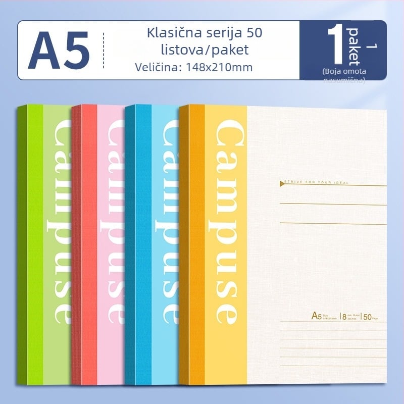 B5 bilježnica s mekom koricom, ljepilo povez, papir 75 g/m², 100–200 stranica, za posao, školu i dnevnik