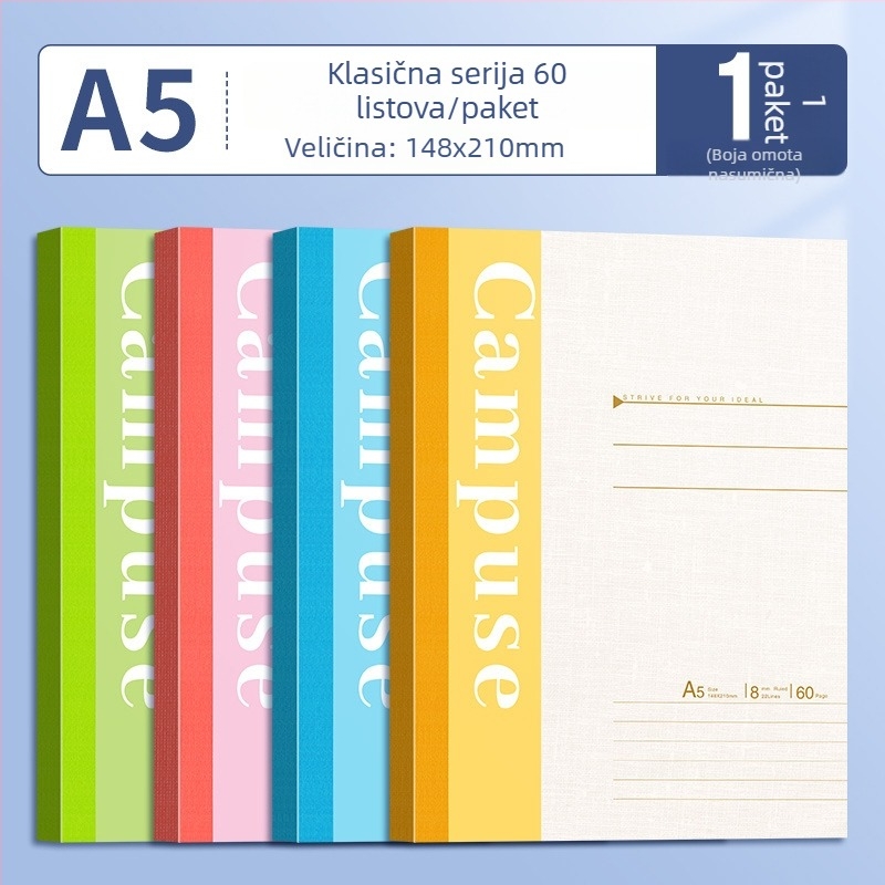 B5 bilježnica s mekom koricom, ljepilo povez, papir 75 g/m², 100–200 stranica, za posao, školu i dnevnik