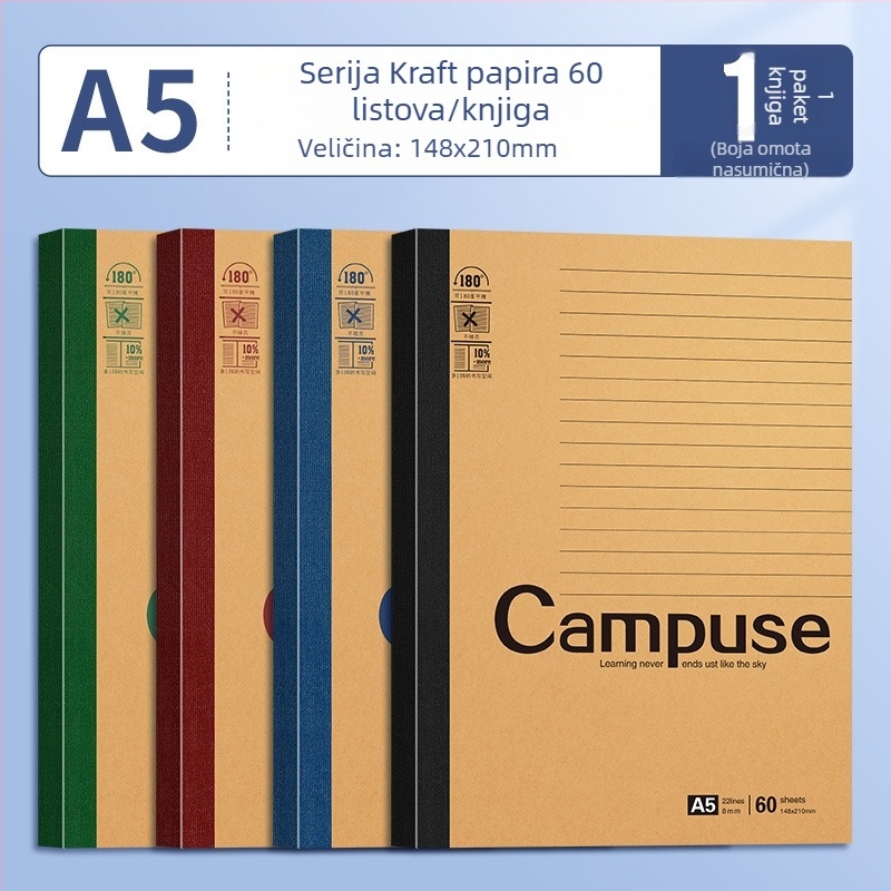 B5 bilježnica s mekom koricom, ljepilo povez, papir 75 g/m², 100–200 stranica, za posao, školu i dnevnik