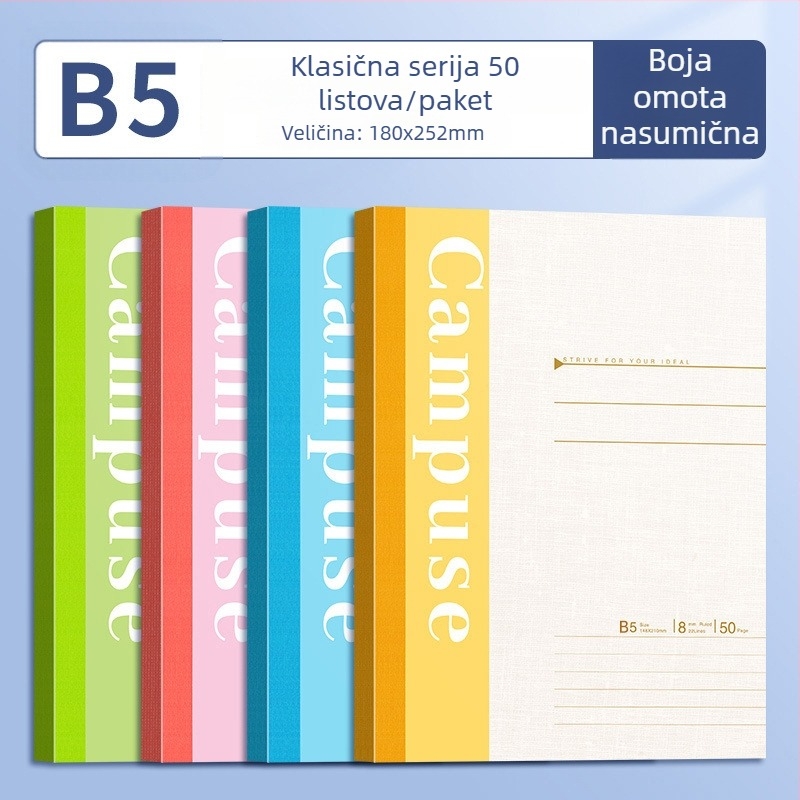 B5 bilježnica s mekom koricom, ljepilo povez, papir 75 g/m², 100–200 stranica, za posao, školu i dnevnik