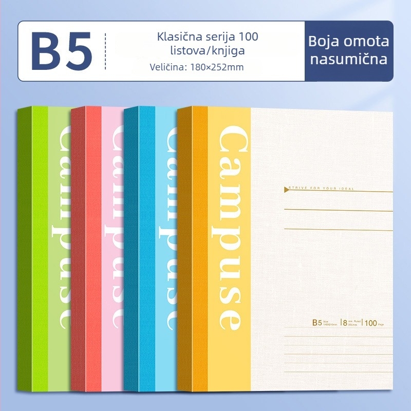 B5 bilježnica s mekom koricom, ljepilo povez, papir 75 g/m², 100–200 stranica, za posao, školu i dnevnik