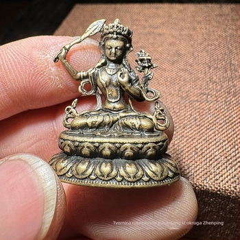 Antička bakrena mini Buda statua - prijenosne džepne veličine, Šakyamuni Buddha