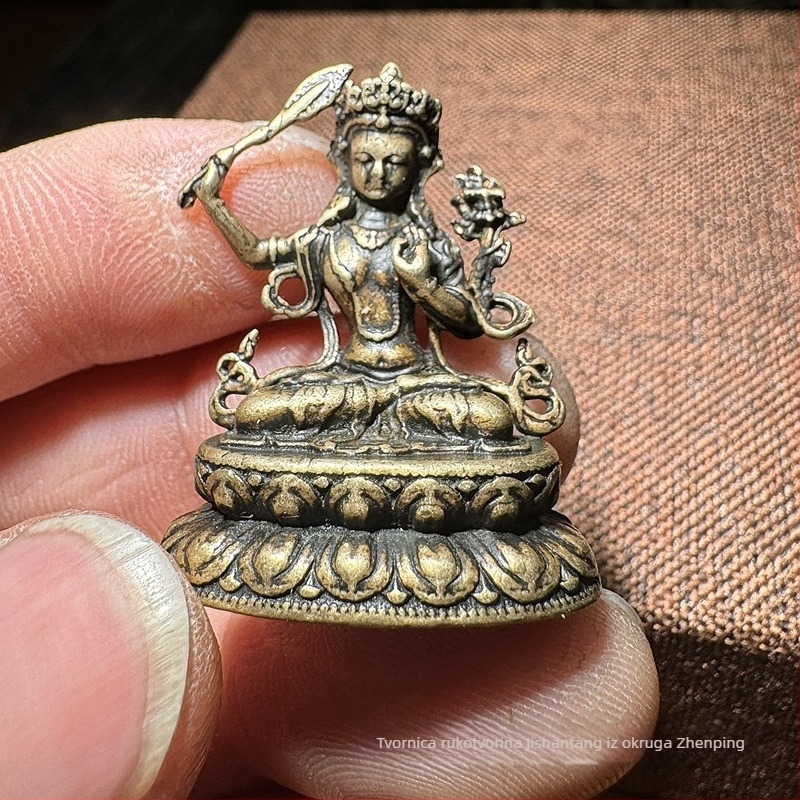 Antička bakrena mini Buda statua - prijenosne džepne veličine, Šakyamuni Buddha