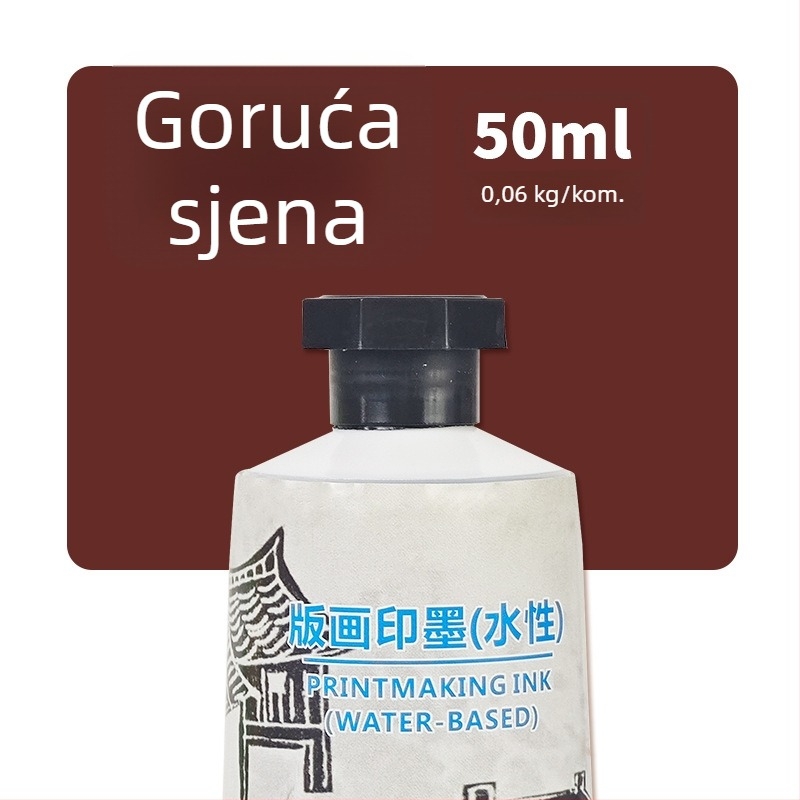 Tinta za grafiku na bazi vode, 50/100 ml, crni pigment, za reljefnu i intaglio tisk, valjci