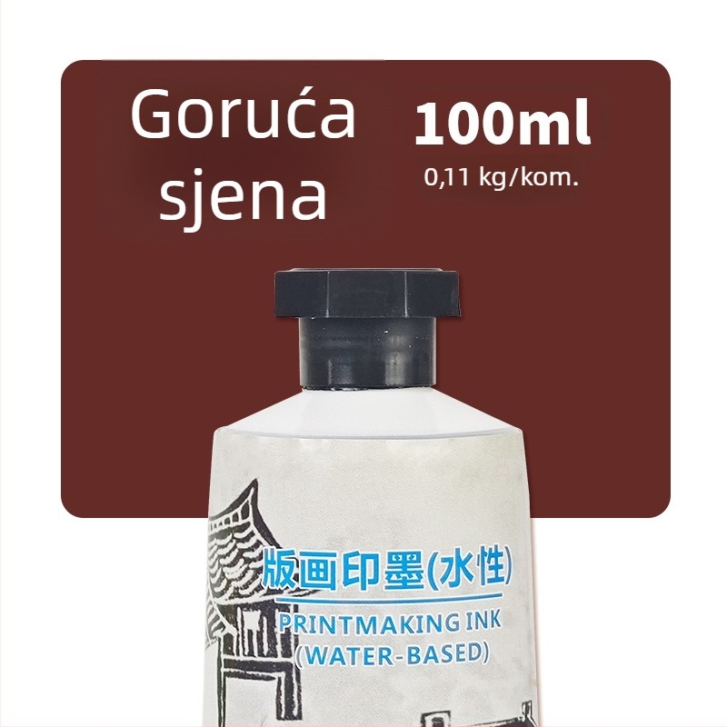 Tinta za grafiku na bazi vode, 50/100 ml, crni pigment, za reljefnu i intaglio tisk, valjci