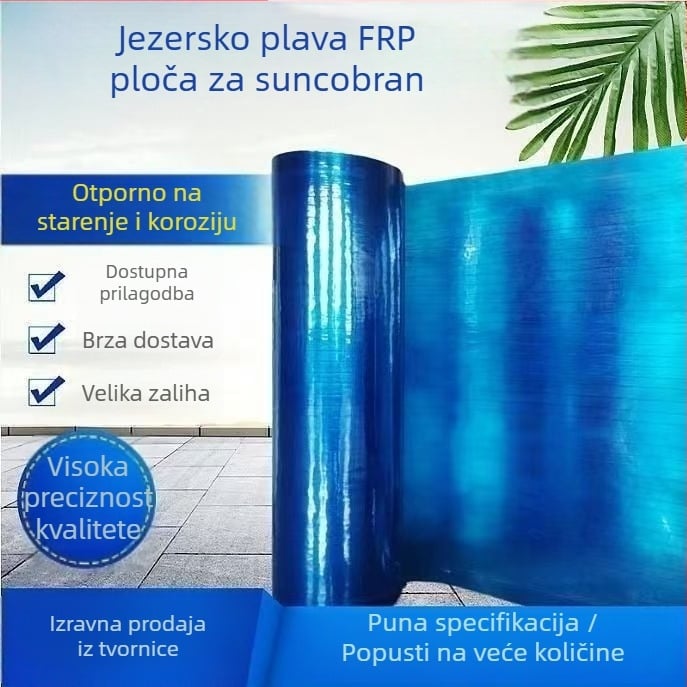 Prozirni plavo-plavi paneli za sunčevu svjetlost, sjenčanje i kišnu zaštitu, poluprozirne smolne ploče za garaže i staklenike