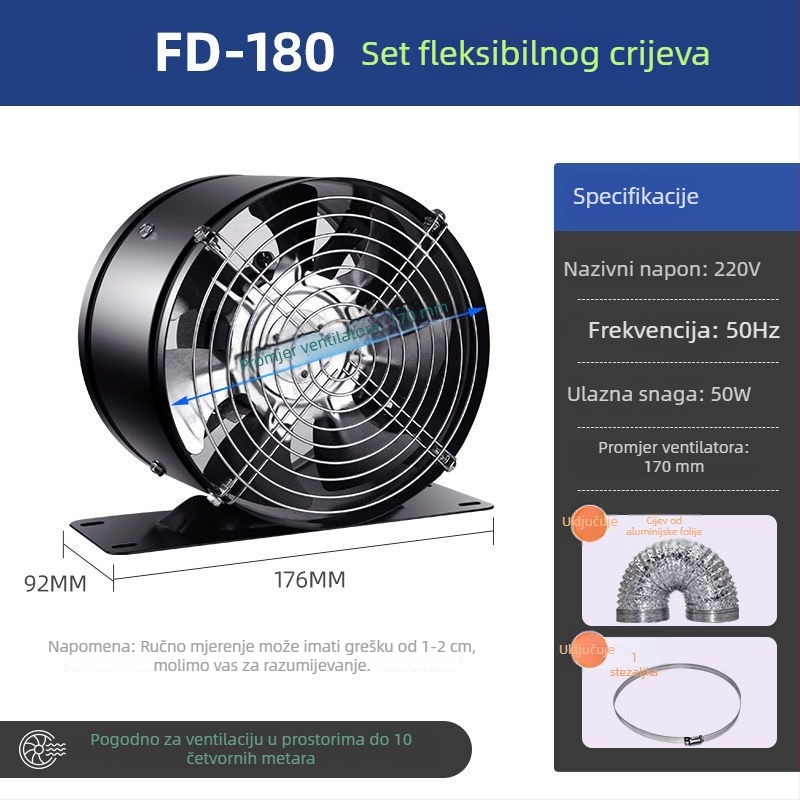 Kružni kanalni ventilator za kupaonicu, snažna ventilacija, kompaktni stropni ventilator za najam