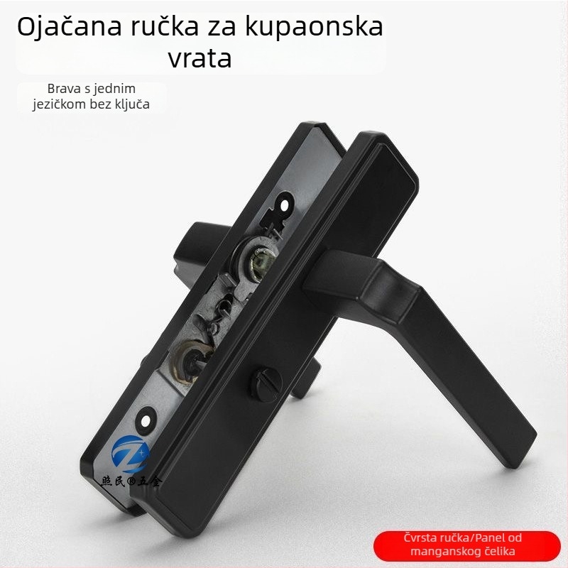Brava za kupaonica vrata, aluminijska legura, ručica s jednim jezičkom, staklena vrata, crna