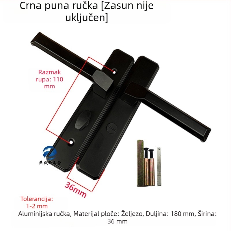 Brava za kupaonica vrata, aluminijska legura, ručica s jednim jezičkom, staklena vrata, crna