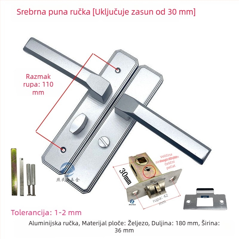 Brava za kupaonica vrata, aluminijska legura, ručica s jednim jezičkom, staklena vrata, crna
