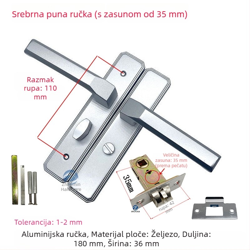 Brava za kupaonica vrata, aluminijska legura, ručica s jednim jezičkom, staklena vrata, crna