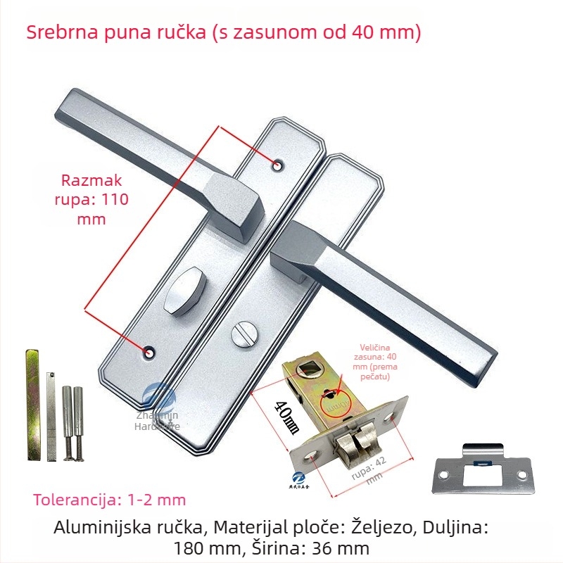 Brava za kupaonica vrata, aluminijska legura, ručica s jednim jezičkom, staklena vrata, crna