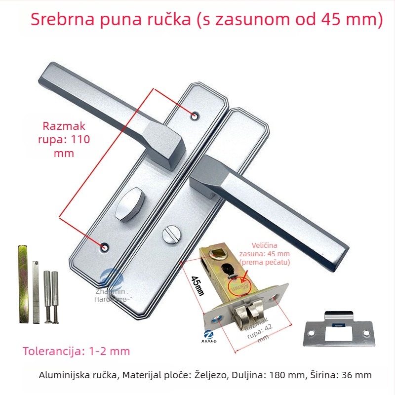 Brava za kupaonica vrata, aluminijska legura, ručica s jednim jezičkom, staklena vrata, crna