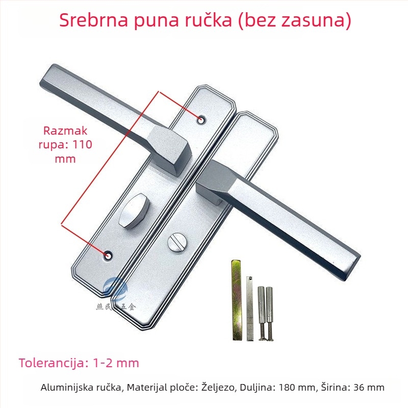 Brava za kupaonica vrata, aluminijska legura, ručica s jednim jezičkom, staklena vrata, crna
