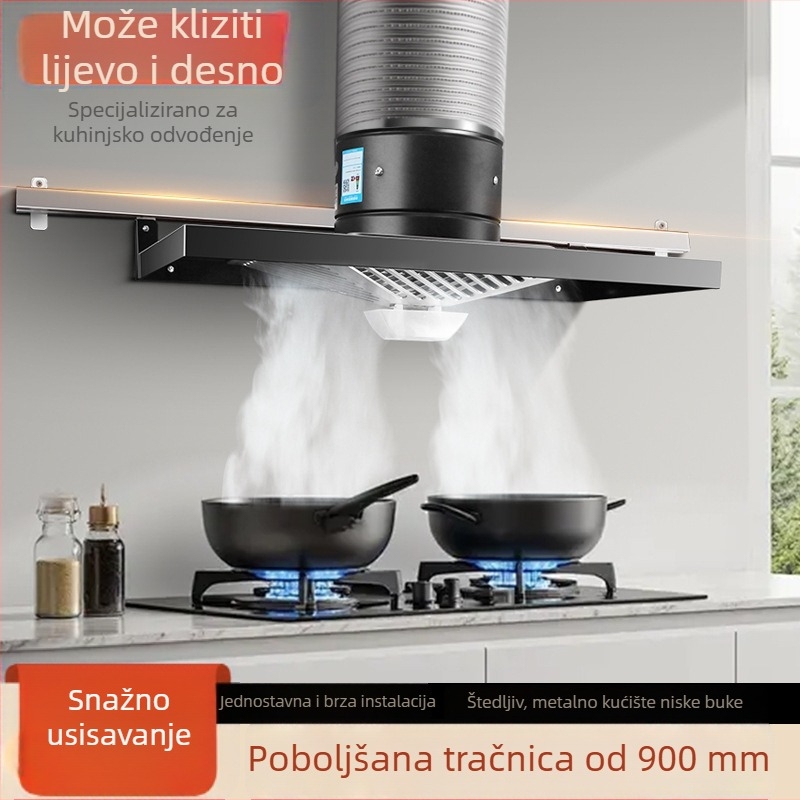 Crni klizni napa za kuhinju, širokog dosega, snažan ispušni ventilator za stanovanje