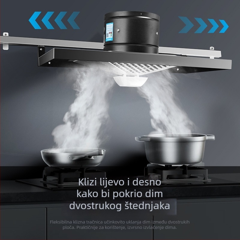 Crni klizni napa za kuhinju, širokog dosega, snažan ispušni ventilator za stanovanje